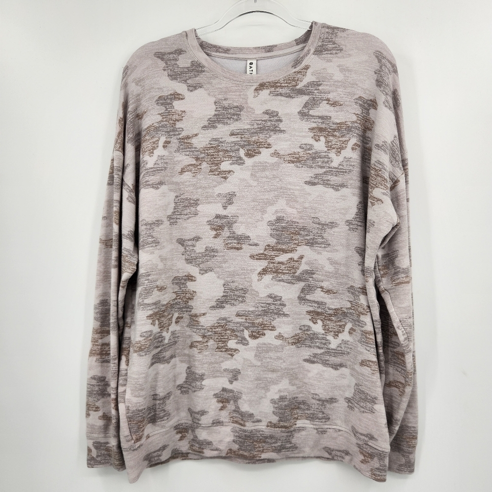 Athleta Street To Studio Pullover Sweatshirt Womens Size Medium Camo Neutral